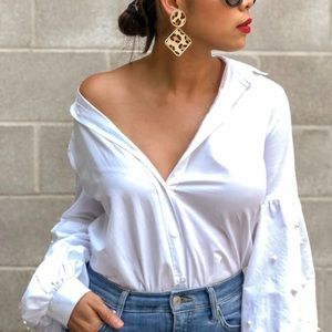 Zara Balloon sleeve pearl button down